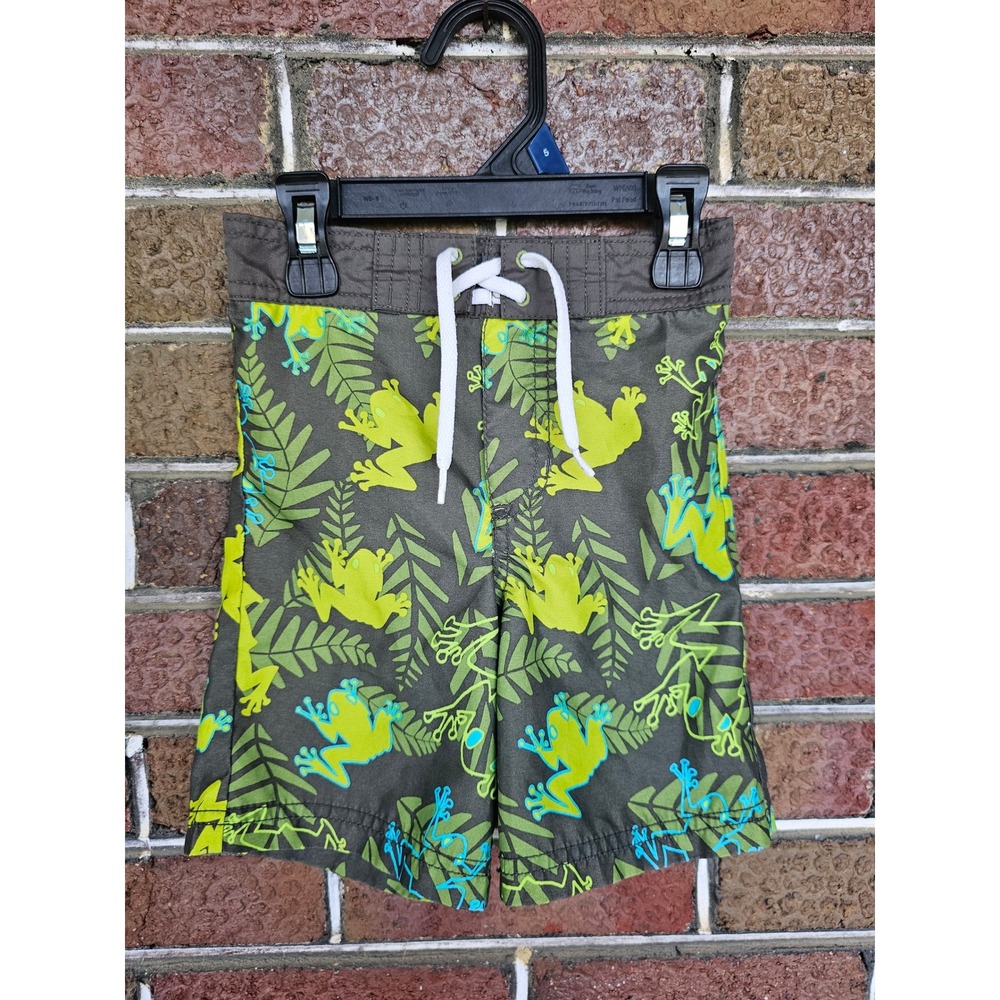 Old Navy Boys 2T Frog Print Swim Trunks Green Brown Board Shorts